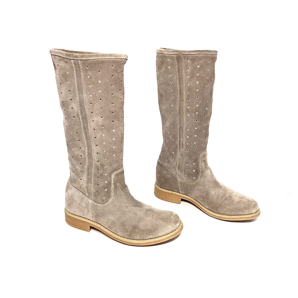 Twinset Heart Shape Laser Cut Sand Suede Boots